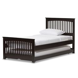 Baxton Studio Hevea Twin Size Dark Brown Solid Wood Platform Bed with Guest Trundle Bed